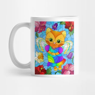 Angel Cat In Flower Garden Stained Glass Pattern Design Mug